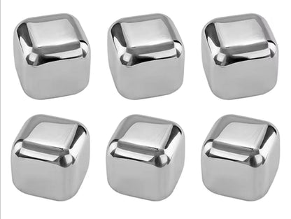 Set 6 Cuburi pentru racirea bauturilor, inox, reutilizabile, cleste, cutie depozitare