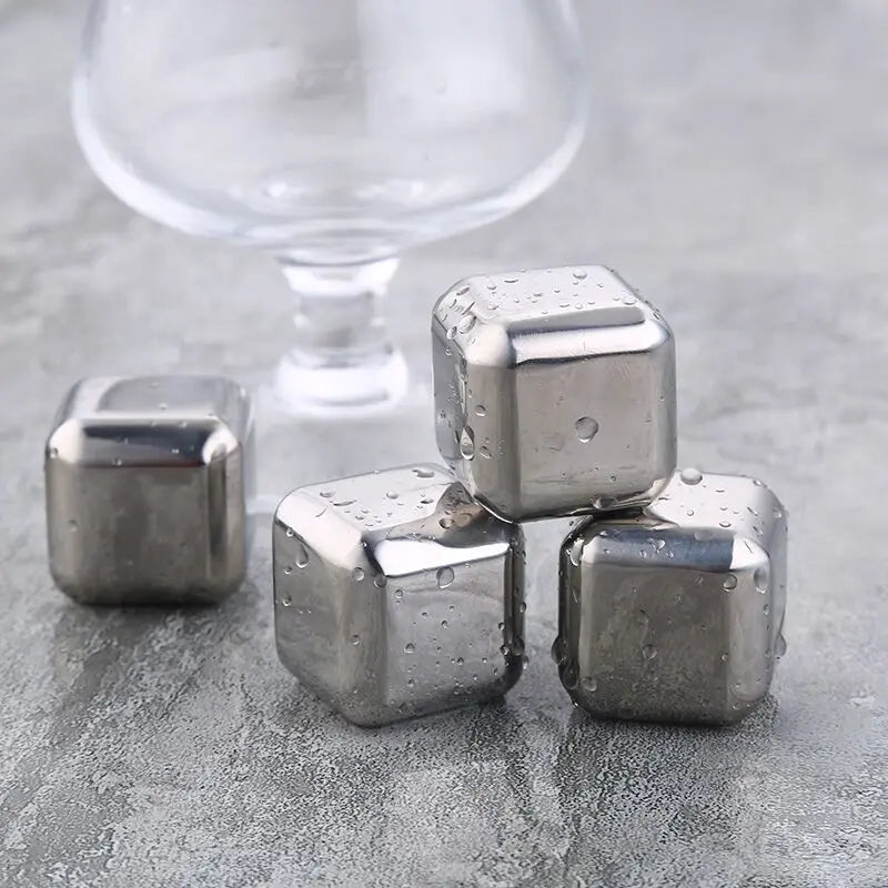 Set 6 Cuburi pentru racirea bauturilor, inox, reutilizabile, cleste, cutie depozitare