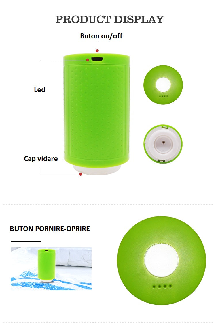 Aparat de vidat pungi, 6 pungi incluse, verde, reincarcabil