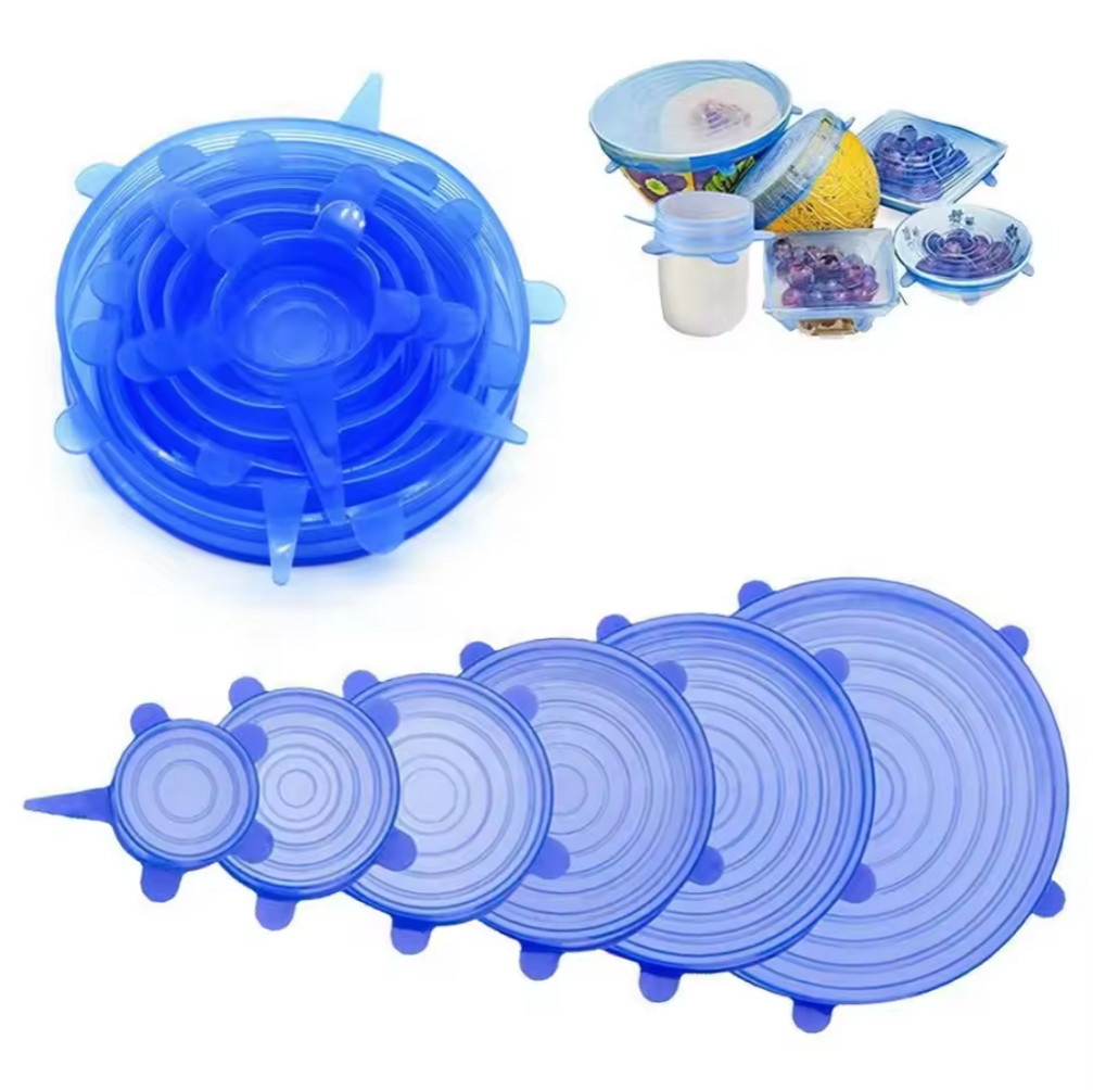 Capace din silicon pentru vase, extensibile, reutilizabile, albastru transparent