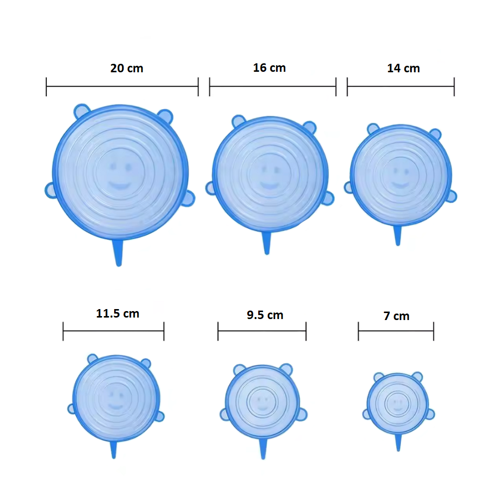 Capace din silicon pentru vase, extensibile, reutilizabile, albastru transparent