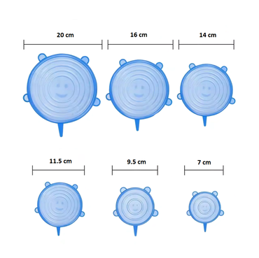Capace din silicon pentru vase, extensibile, reutilizabile, albastru transparent