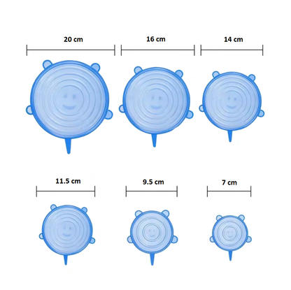 Capace din silicon pentru vase, extensibile, reutilizabile, albastru transparent