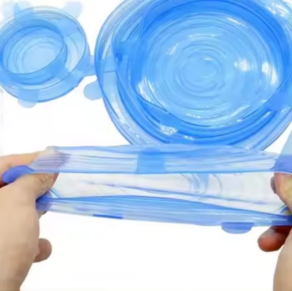 Capace din silicon pentru vase, extensibile, reutilizabile, albastru transparent