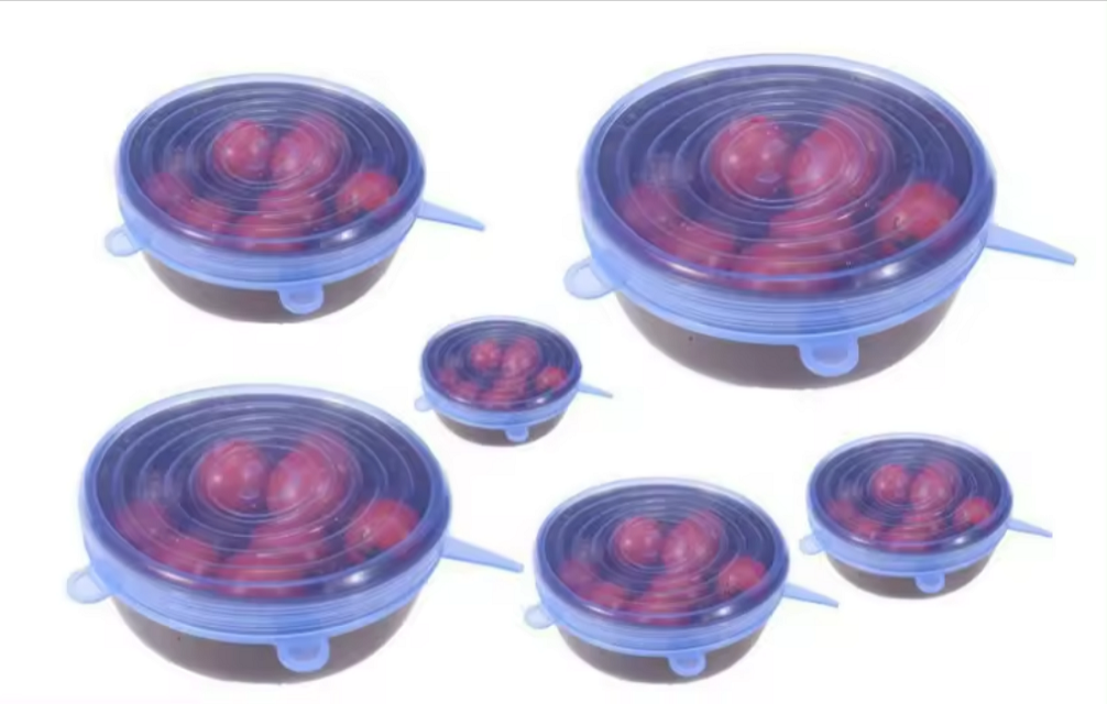 Capace din silicon pentru vase, extensibile, reutilizabile, albastru transparent