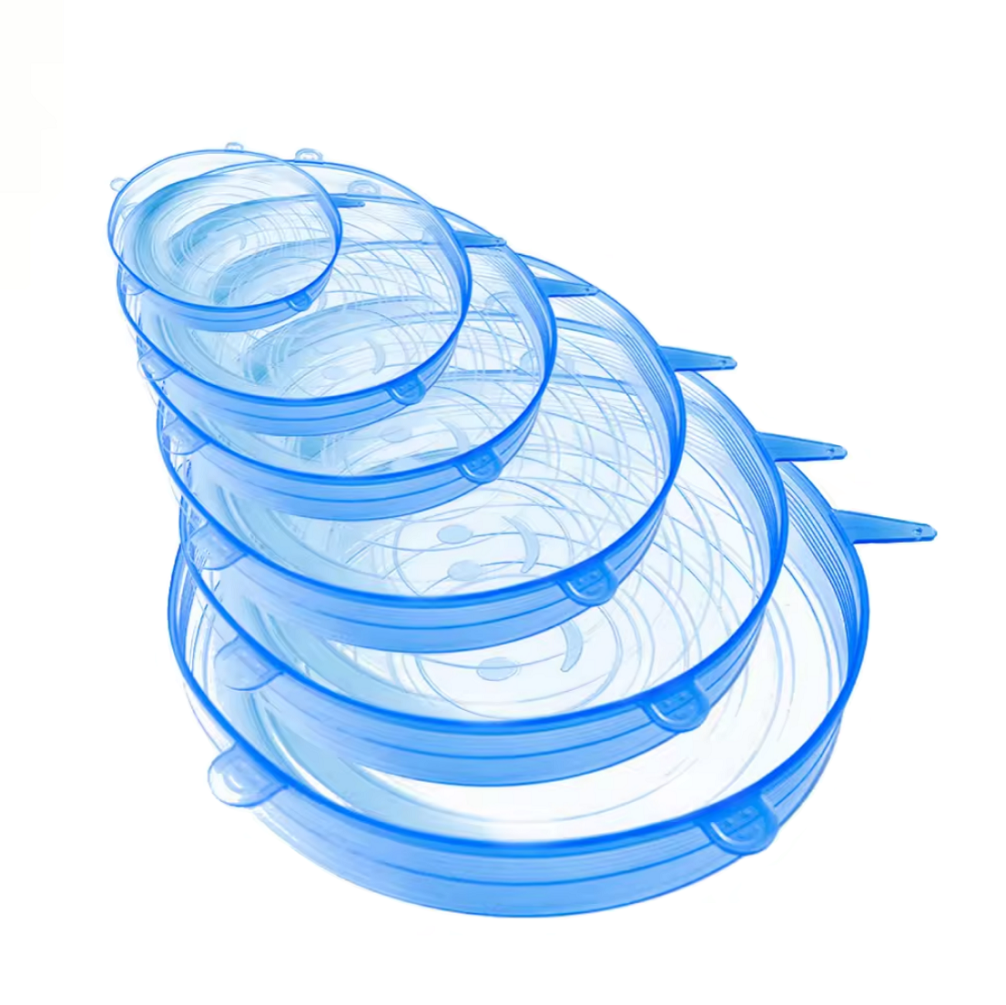 Capace din silicon pentru vase, extensibile, reutilizabile, albastru transparent