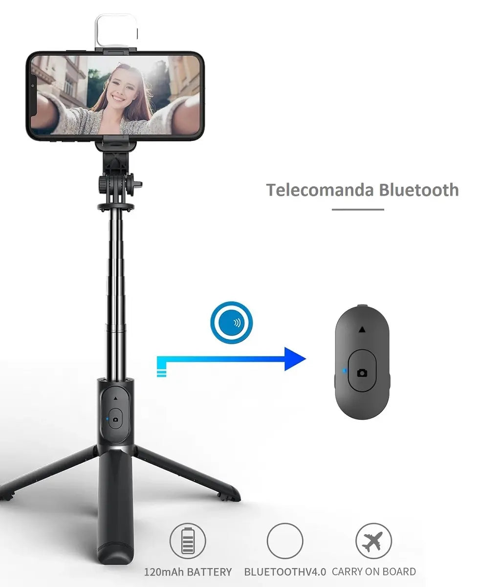 Stick pentru selfie, Bluetooth, Q08, stabilizator Gimbal, o axa, trepied, negru