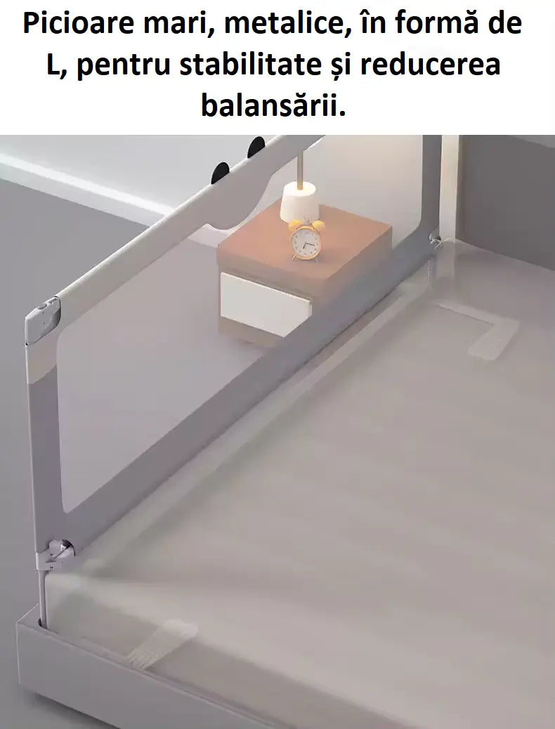 Barieră protecție pat copii pliabilă, montaj rapid, metalică, gri, BESEDER