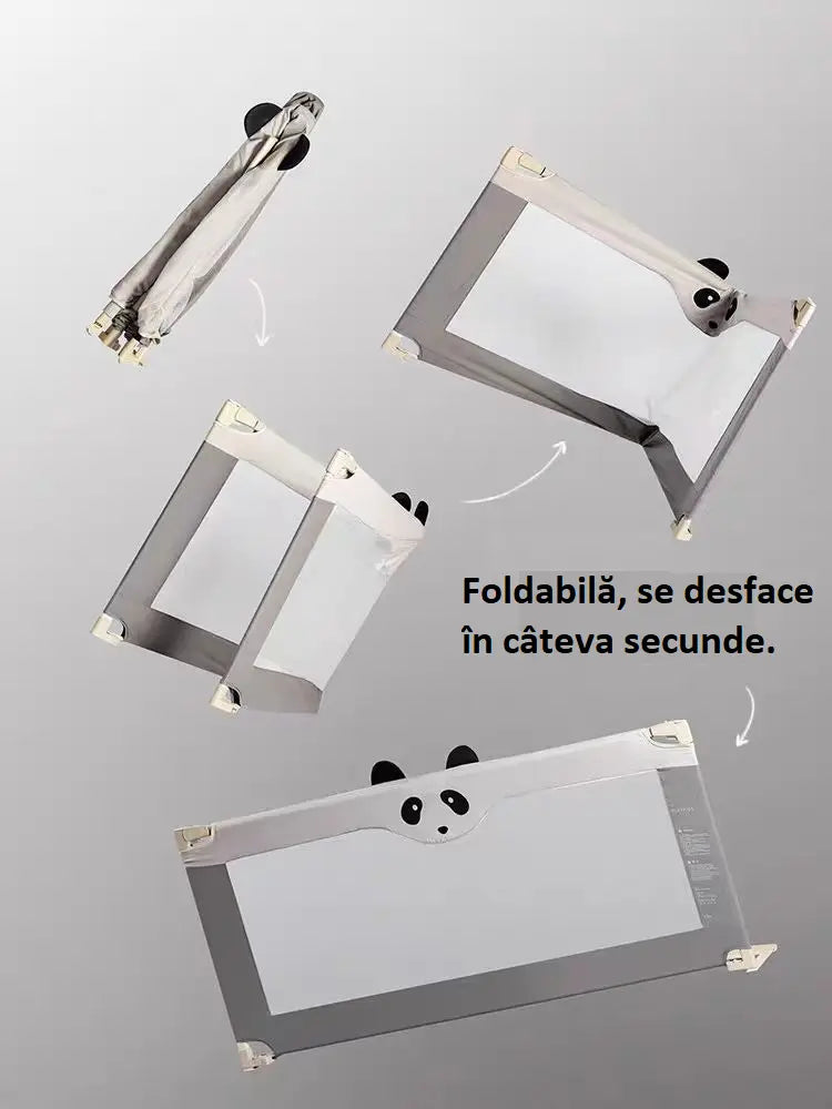 Barieră protecție pat copii pliabilă, montaj rapid, metalică, gri, BESEDER