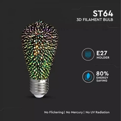 Bec LED, 3D, decorativ, ST64, E27, 3W, 25 lm, lumina alba si calda