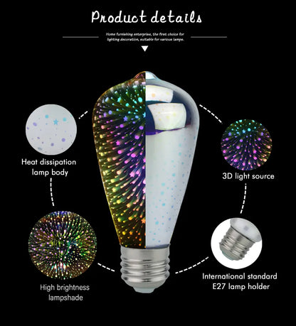 Bec LED, 3D, decorativ, ST64, E27, 3W, 25 lm, lumina alba si calda