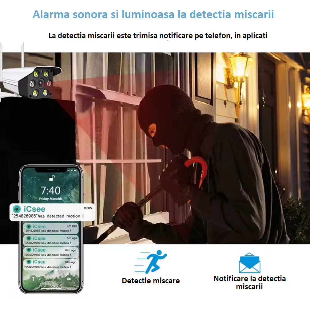 Camera de Supraveghere 2MP WIFI ICSEE PRO, Exterior, Fixa, Comunicare Bidirecțională, Alarmă, BESEDER