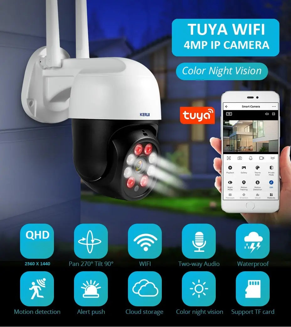 Cameră Supraveghere Smart BESEDER 4MP QHD, WiFi, Zoom 4X, Tuya, Night Vision