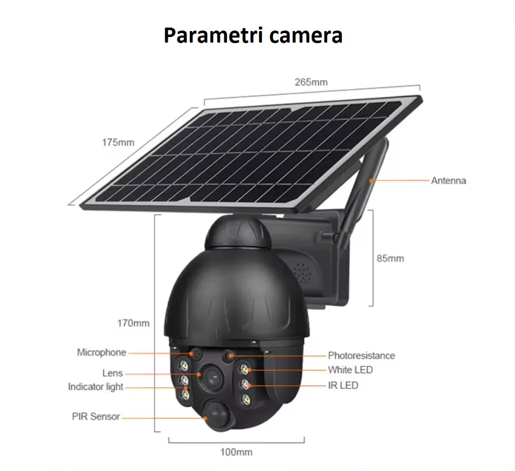 Cameră de Supraveghere WiFi Tuya Exterior, 2MP, cu Panou Solar, Rotire, IP67, Comunicare Bidirecțională - BESEDER