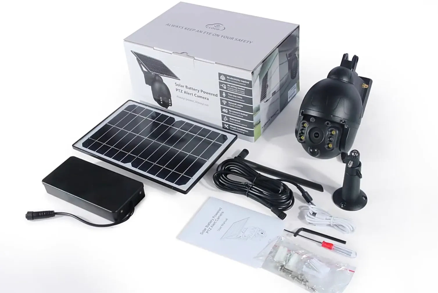 Cameră de Supraveghere WiFi Tuya Exterior, 2MP, cu Panou Solar, Rotire, IP67, Comunicare Bidirecțională - BESEDER