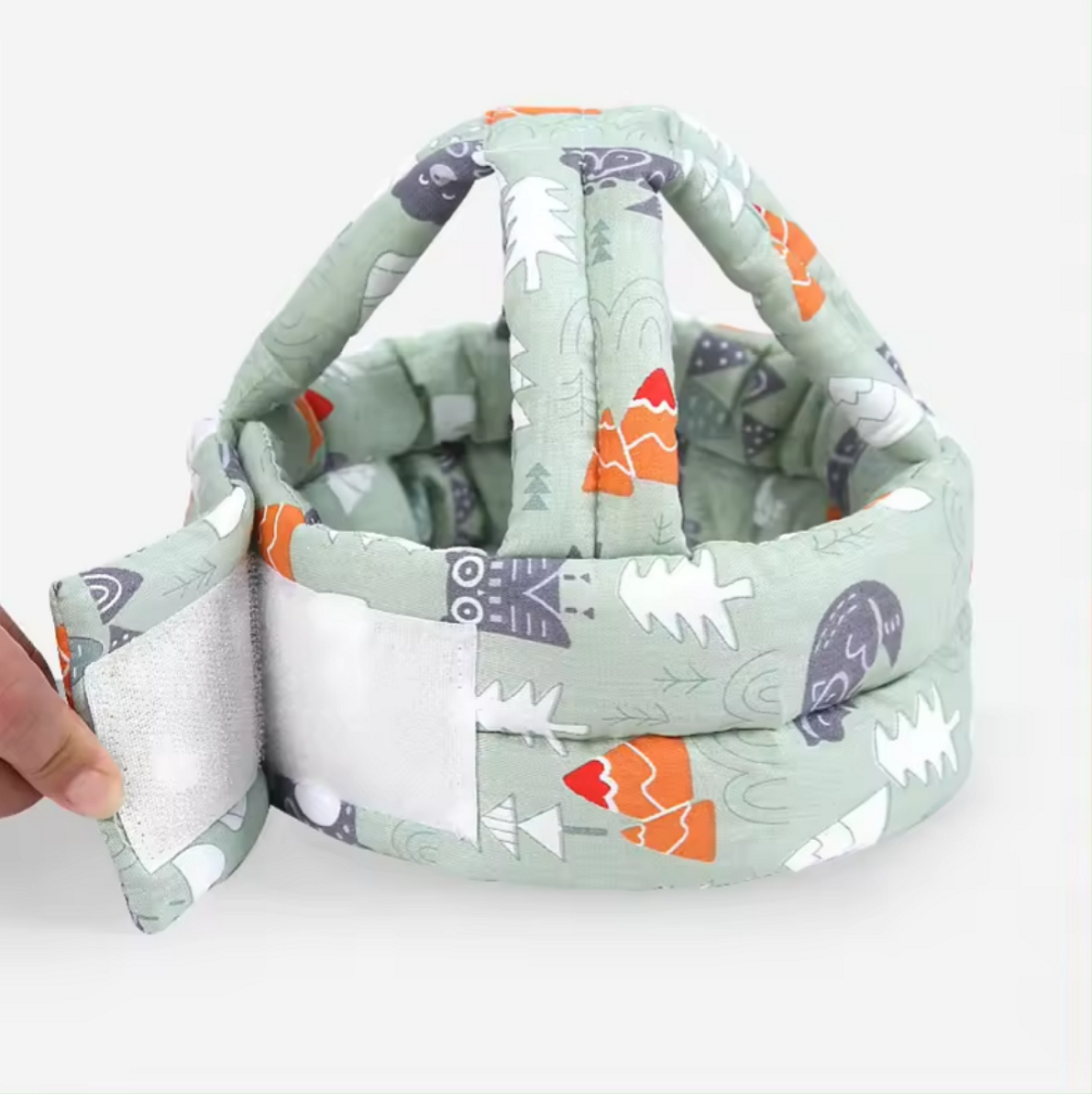 Casca protectie copii 6-36 luni, bumbac plus spuma, ajustabila, 65grame, verde, roz