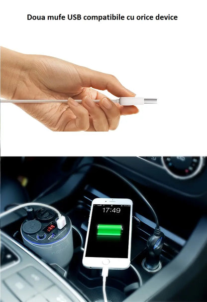 5in1 Difuzor Aroma Bricheta Auto USB Negru, Dual USB 3,1A, Indicator Voltaj, 10ml Iasomie, 12/24V