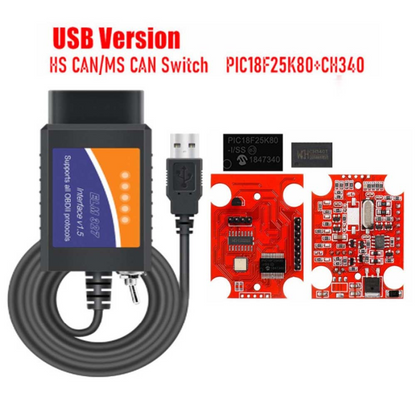 Interfata Diagnoza Auto ELM327 USB, chip 25k80 si CH340, MS CAN, HS CAN, FORScan BESEDER