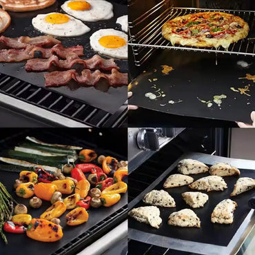 Set de 3 Foliile Antiaderente pentru Grătar, Teflon, BBQ Grill Mat, Rezistente la Căldură