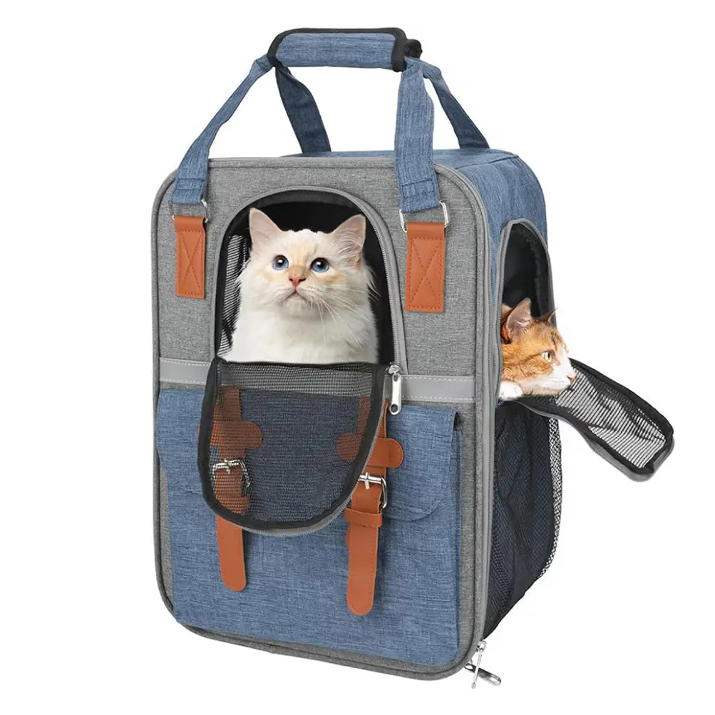 Rucsac Animale de Companie BESEDER, Material Oxford, 41x30x21 cm, Water Resistant, Albastru și Gri