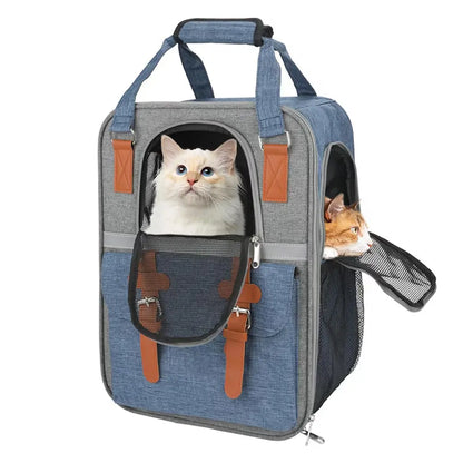 Rucsac Animale de Companie BESEDER, Material Oxford, 41x30x21 cm, Water Resistant, Albastru și Gri