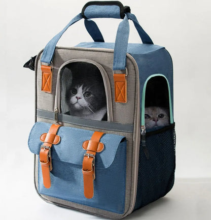 Rucsac Animale de Companie BESEDER, Material Oxford, 41x30x21 cm, Water Resistant, Albastru și Gri