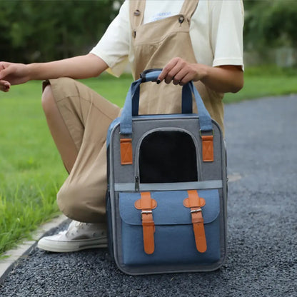 Rucsac Animale de Companie BESEDER, Material Oxford, 41x30x21 cm, Water Resistant, Albastru și Gri
