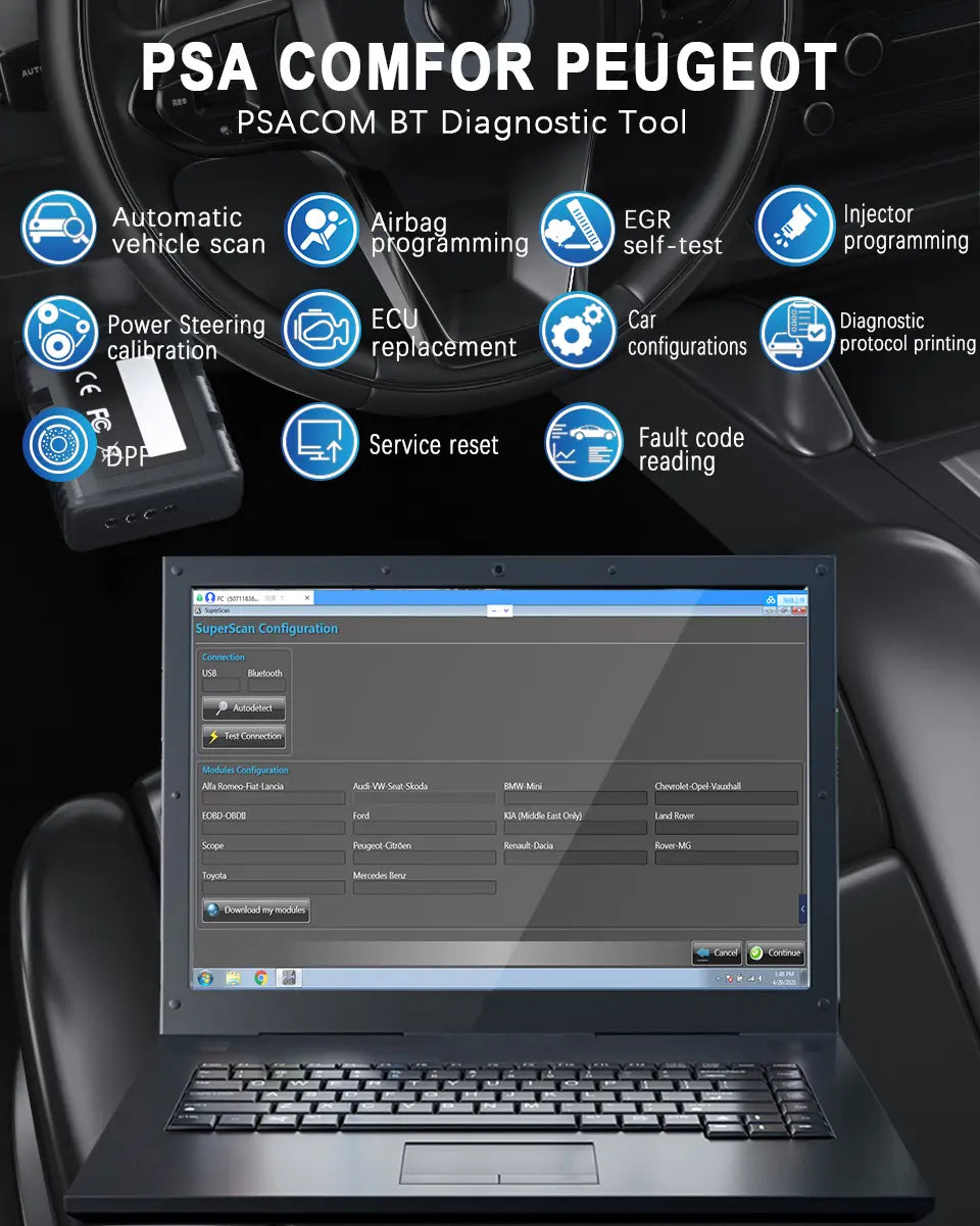 Interfață auto profesională Bluetooth PP2000, dedicată, compatibilă Peugeot, Citroen BESEDER