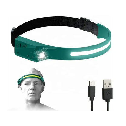 Lanterna Cap LED Profesională Verde, Acumulator, Senzor Mișcare, COB Ultra-Bright, XPE BESEDER