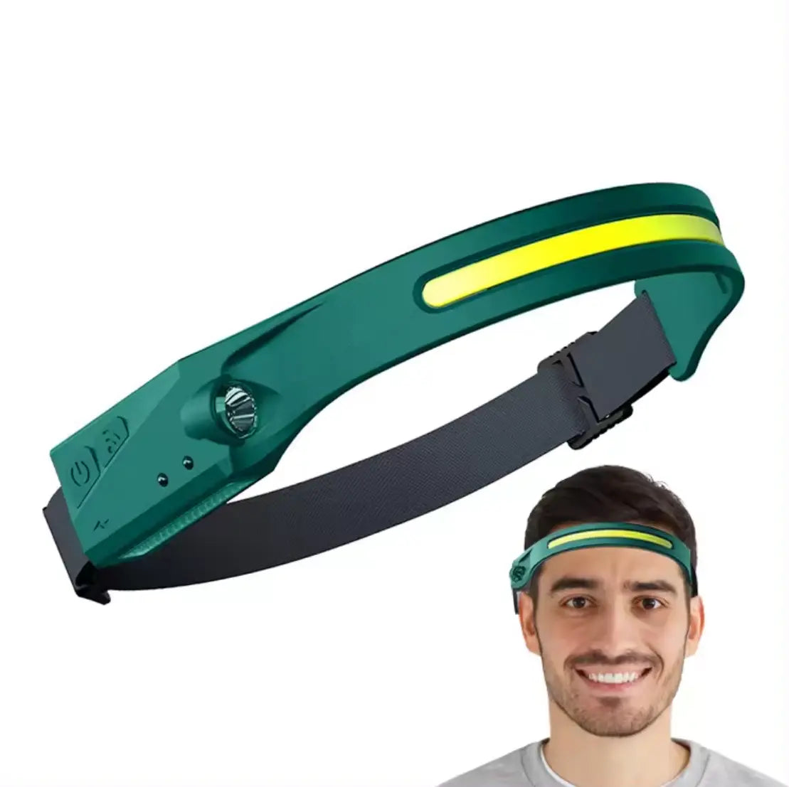 Lanterna Cap LED Profesională Verde, Acumulator, Senzor Mișcare, COB Ultra-Bright, XPE BESEDER