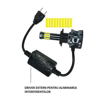 Set 2 LED-uri Auto BESEDER H7 10 LED-uri COB, 55W, 6000K, Canbus, Radiator Aluminiu