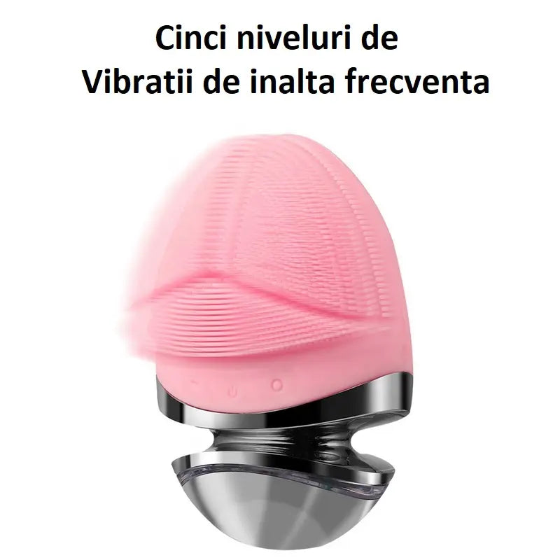 Perie silicon cu 3 programe, pentru curatare si intretinerea pielii fetei, Roz