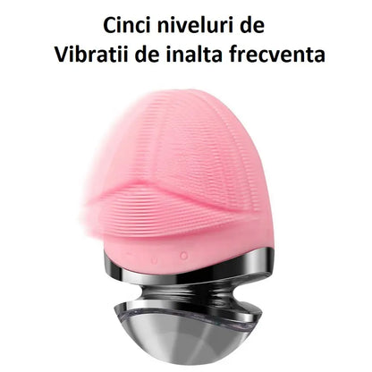 Perie silicon cu 3 programe, pentru curatare si intretinerea pielii fetei, Roz