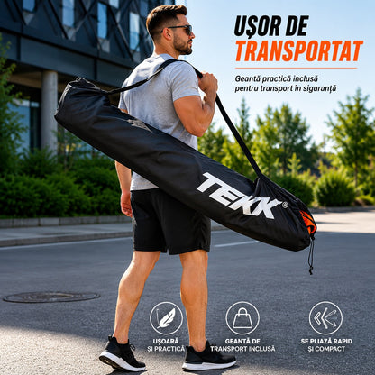 Poartă fotbal pliabilă profesională TEKK, ajustabilă 125 x 183 cm, oțel, geantă transport