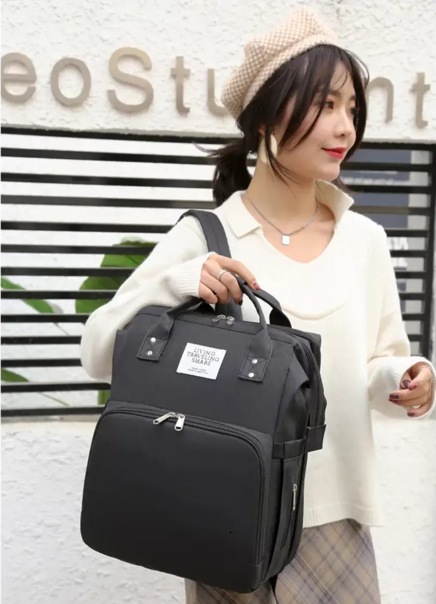 Rucsac multifunctional BESEDER pentru mamici, cu patut pliabil, protectie solara si mufa USB