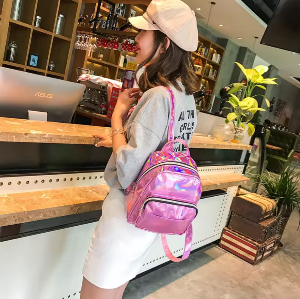 Rucsac Holografic BESEDER cu Penar Cadou – Pentru Fete și Femei, Grădiniță sau Școală