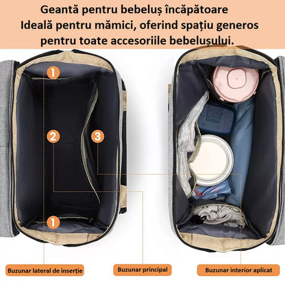 Rucsac multifunctional BESEDER pentru mamici, cu patut pliabil, protectie solara si mufa USB