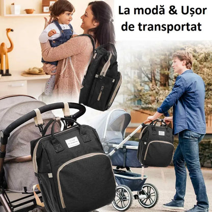 Rucsac multifunctional BESEDER pentru mamici, cu patut pliabil, protectie solara si mufa USB