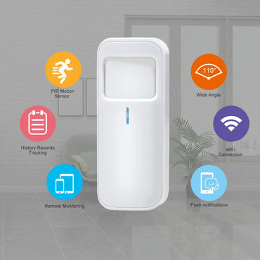 Senzor de miscare inteligent, independent, WiFi, compatibil TuyaSmart si SmartLife, baterie CR123A, alb