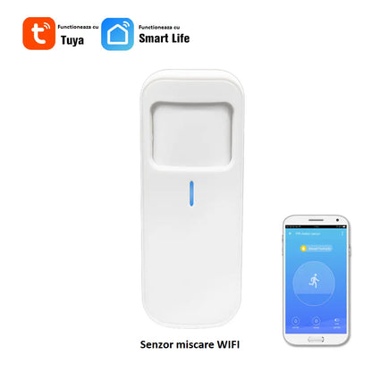 Senzor de miscare inteligent, independent, WiFi, compatibil TuyaSmart si SmartLife, baterie CR123A, alb