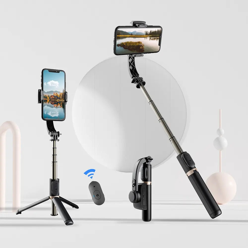 Stick pentru selfie, Bluetooth, Q08, stabilizator Gimbal, o axa, trepied, negru