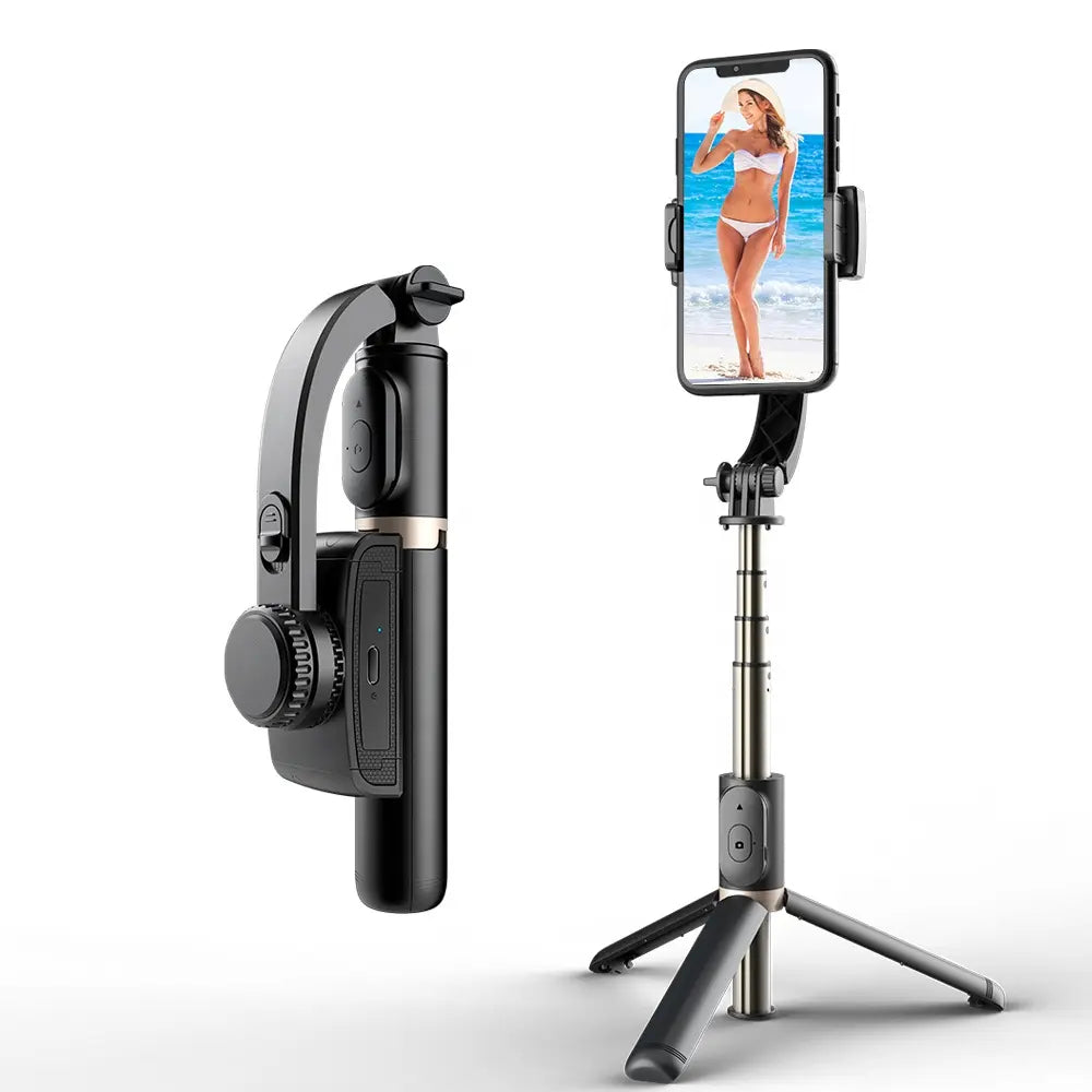 Stick pentru selfie, Bluetooth, Q08, stabilizator Gimbal, o axa, trepied, negru