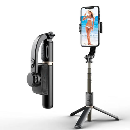 Stick pentru selfie, Bluetooth, Q08, stabilizator Gimbal, o axa, trepied, negru