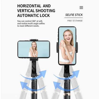 Stick pentru selfie, Bluetooth, Q08, stabilizator Gimbal, o axa, trepied, negru