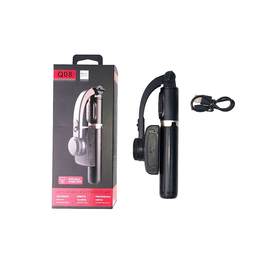 Stick pentru selfie, Bluetooth, Q08, stabilizator Gimbal, o axa, trepied, negru