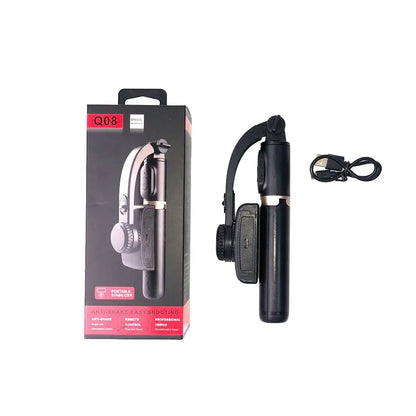 Stick pentru selfie, Bluetooth, Q08, stabilizator Gimbal, o axa, trepied, negru
