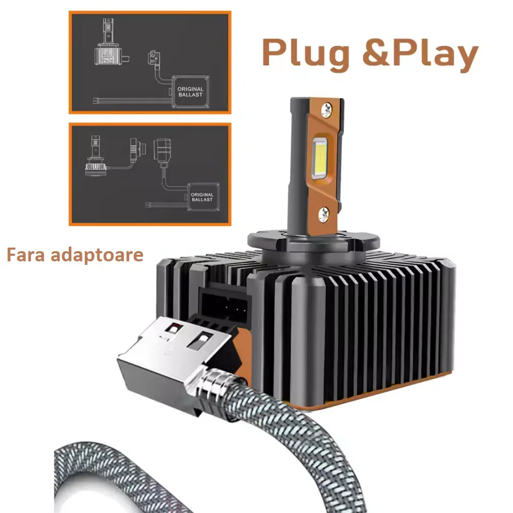 Set 2 Becuri LED Auto D1S 90W M18, BESEDER, 6000K, IP68, Răcire Activă, Chipuri LED CSP TX3570, BESEDER