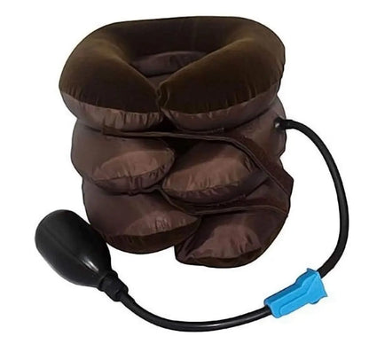 Guler cervical de elongare, decompresia coloanei, eliminarea durerilor cervicale, gonflabil, 3 camere, maro