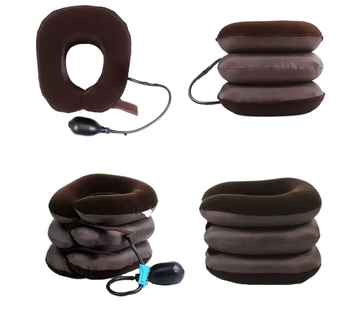 Guler cervical de elongare, decompresia coloanei, eliminarea durerilor cervicale, gonflabil, 3 camere, maro