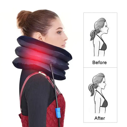 Guler cervical de elongare, decompresia coloanei, eliminarea durerilor cervicale, gonflabil, 3 camere, maro